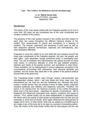 Oslo - The Conflict, the Mediators and the Breakthrough