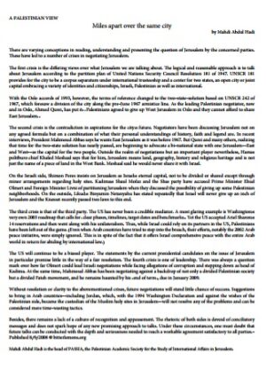 A Palestinian View - Miles Apart Over the Same City